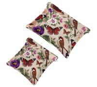 Anna Cowper Lot de 2 petites trousses de maquillage en cuir pour sacs à main, pochette de maquillage portable sans fermeture éclair, porte-monnaie, bijoux, papillons, pensées, oiseaux, Multicolore 1,