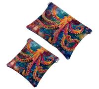 Anna Cowper Lot de 2 petites trousses de maquillage en cuir pour sacs à main, pochette de maquillage portable sans fermeture éclair, porte-monnaie, pochette à bijoux, pieuvre rouge, Multicolore 7.,