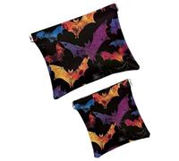 Anna Cowper Lot de 2 petites trousses de maquillage en cuir pour sacs à main, pochette de maquillage portable sans fermeture éclair, porte-monnaie, bijoux, pensées d'oiseaux et de fleurs, Multicolore