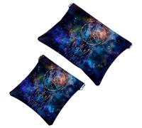 Anna Cowper Lot de 2 petites trousses de maquillage en cuir pour sacs à main, pochette de maquillage portable sans fermeture éclair, porte-monnaie, pochette à bijoux, attrape-rêves galaxie,