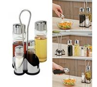 Anna Flowers Set 4 Pcs Huilier Inox Huile Vinaigre Sel Poivre Stand Table Cuisine Salade Maison