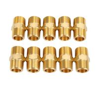 Annadue 10 Pièces Raccord Mâle Trois Huit NPT Hex Nipple | Corps en laiton massif, extrémités filetées coniques, centre hexagonal plat, clé prête, paquet de dix pièces, utilisation