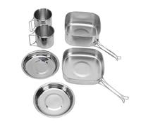 Annadue Batterie de Cuisine de Camping 6 Pièces, Kit de Cuisine Portable en Acier Inoxydable avec Casserole et Poêle, Kit de Désordre pour la Randonnée, Ensemble de Marmites d'extérieur pour (CW