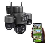 Annadue Caméra de sécurité Solaire, 6 MP HD 3 Objectifs, Angle de Vision de 360 degrés, Caméra WiFi à énergie Solaire avec Détection de Mouvement, étanche IP66 pour la sécurité