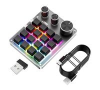 Annadue Clavier Programmable personnalisé 16 Touches 3 Boutons, Mini Clavier sans Fil Bluetooth 2,4 G Filaire USB, de Raccourci de Contrôle du Volume pour Dessiner, Bureau de Jeu (Black)