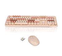 Annadue Combo Clavier et Souris sans Fil Coloré, Connexions sans Fil 2.4G, Clavier Mignon de Couleur Mélangée Douce à 104 Touches avec Touches Rondes Rétro,(Couleur de thé au Lait Couleur mélangée)