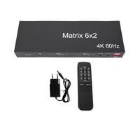 Annadue Commutateur Multiviewer 4K 4K 60 Hz, 6 Entrées 2 Sorties, Interface Multimédia HD, Commutateur Transparent avec Sortie Optique SPDIF 3,5 Mm, Télécommande (Prise UE)