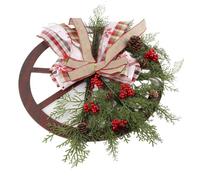 Annadue Couronne de Noël Rétro Rouge avec Roue de Camion, Nœud Papillon pour Porte D'entrée Intérieure et Extérieure ; Belle Décoration Intérieure et Extérieure ; Convient à n'importe Quel Mur ou