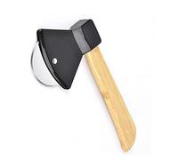Annadue Couteau à Pizza, Pizza Hache 430 en Acier Inoxydable, Outil de de à Lame Ronde avec Manche en Bambou pour Restaurant de Cuisine à Domicile (BLACK)