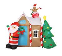 Annadue Décoration de Noël Gonflable Père Noël, Maison Gonflable en Pain D'épice avec Lumières LED, Décorations de Jardin Gonflables de Noël, 180 X 195 Cm