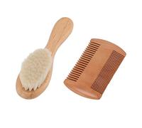 Annadue Ensemble Brosse à Cheveux et Peigne en Bois pour bébé, Brosse en Laine, Peigne à Double Tranchant pour Cheveux de nouveau-né, Cadeau de Réception-cadeau pour bébé