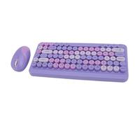 Annadue Ensemble Clavier et Souris sans Fil, Machine à écrire Colorée Mignonne, Clavier Rond Rétro, Connexion sans Décrochage 2,4 GHz et Souris Optique, pour Ordinateur de Bureau, (Violet Lavande)