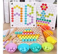 Annadue Jeu D'association de Puzzle de Perles avec Pince/support coloré pour Enfants, Développer des Compétences Pratiques, Entraînement à la Cuillère, à Partir de 3 Ans