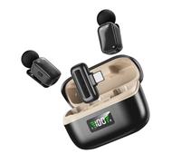 Annadue Kit de Microphone Cravate sans Fil, Système de Microphone Cravate sans Fil avec Réduction du Bruit AI avec étui de Chargement, Prise en Charge du Changement de Voix AI pou (Abricot Noir)