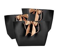 Annadue Lot de 10 Sacs Cadeaux en Papier avec Poignée Dorée, Petits Sacs d'emballage de Boutique pour Vêtements, Bijoux, Maquillage, Fourre-tout avec Nœud doré pour Cadeaux de Fête de Mariage, (N°