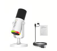 Annadue Microphone Dynamique à Condensateur USB avec éclairage RVB, Suppression du Bruit ENC, Idéal pour Le Streaming en Direct, Le Podcasting, L'enregistrement de Jeux. (White)