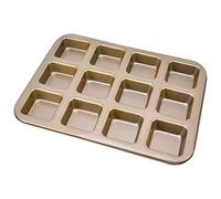 Annadue Mini Moules à Pain, Moule à Brownie à 12 Cavités, Ustensiles de Cuisson à Muffins en Acier au Carbone, Moule Diviseur de Pain pour Cupcakes pour la Cuisson (Plat de carré doré extra
