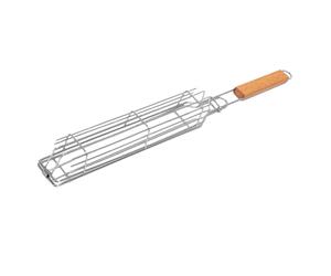 Annadue Panier de Grillade pour Barbecue avec Mécanisme de Verrouillage | Cage à rôtir pour barbecue, verrouillage sécurisé du couvercle, poignée en bois, rotation uniforme de la chaleur, passe au