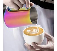 Annadue Pichet à café, Pichet à Mousse de Lait en Acier Inoxydable de 600 Ml, Tasse à Latte Art, Tasse à café Titanize pour Verser le Latte Art, à Crémage (Pince multicolore)