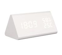 Annadue Réveil Numérique LED, Réveil en Bois avec Commande Vocale,