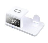 Annadue Station de Charge sans Fil Rapide 15 W, Support de Chargeur de Bureau 3 en 1 avec Horloge Intégrée, Charge Efficace, Gain de Place, pour écouteurs Montre Téléphone (HT-506 Blanc)