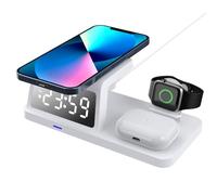 Annadue Station de Recharge sans Fil 3 en 1, Support de Chargeur Rapide 15 W avec Horloge LED pour Montre de Téléphone Portable, écouteurs sans Fil pour Chambre à Coucher, Bureau (HT-506 Blanc)