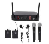 Annadue Système de Microphone sans Fil, Micro Portatif sans Fil UHF avec Micros à Revers pour Conférence de Chant karaoké, Appairage Automatique et Connexion Double Ligne (Prise UE)