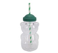 Annadue Tasse D'ours 3D Mignonne Tasse à Boire Transparente Réutilisable pour Lattes Glacés café Lait thé Cocktail 450ML pour le Bureau de L'école Matériau PET Couvercle Vert
