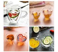 Annadue Tasse en Verre Double Paroi en Forme de Coeur, Verre Mug