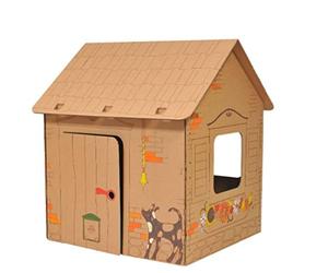 Annahouse Creative Maison en Carton Marron soulignée Cabine avec de Beaux Animaux et Grand Toit pour Peindre avec des Crayons,des Couleurs de Gouache, des peintures au Doigt, DIY, Large, 3+ Ans