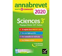 Annales du brevet Annabrevet 2020 Sciences (Physique-chimie SVT Technologie) 3e: 54 sujets corrigés