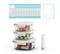 Annalocker Set de 3 Boîtes Alimentaires Hermétiques en Verre avec Pompe à Vide - Indicateur de Date Intégré - Sans BPA, Anti-Odeur - Pour Four, Micro-Ondes, Lave-Vaisselle et Congélateur(S)