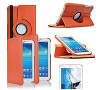 annaPrime Etui Coque Housse pour Samsung Galaxy Tab 3 7.0 SM-T210 P3200 P3210, Etui Cuir PU Support Rotatif 360° Couleur Orange