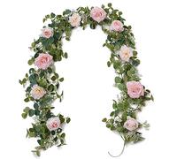 Anna's Whimsy 180 cm Guirlande Fleurs Artificielles de Roses d'eucalyptus, Fausse Fleur avec Gypsophile, Centre de Table Mariage, Guirlande Mariage, Toile de Fond de Table, Rose