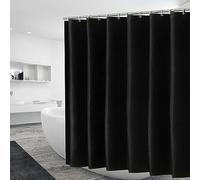 Anne de douche extra long en polyester résistant à la moisissure et lavable avec 12 crochets en plastique Noir 180 x 205 cm