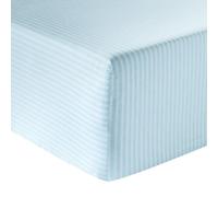 Anne de Solène - Drap Housse Outlet Conte 160x200cm - Blanc Bleu - 100% Satin de Coton - Fines Rayures Elégantes - Bonnet de 35 cm - Lit 2 Personnes - Lavable 60°C