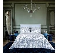 Anne de Solène - Housse de Couette 140x200cm - Toile de Jouy - Blanc Bleu - Percale de Coton - Scènes Galantes x Manufacture Oberkampf - Finition Bouteille - Lit 1 ou 2 Personnes - Lavable 60°C