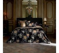 Anne de Solène - Housse de Couette Outlet 240x220cm - Ambre Nuit - Gris Marron Noir - 100% Satin de Coton - Floral & Rayures Mordorées - Finition Bouteille - Lit 2 Personnes - Lavable 60°C