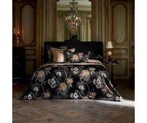 Anne de Solène - Housse de Couette Outlet 240x220cm - Ambre Nuit - Gris Marron Noir - 100% Satin de Coton - Floral & Rayures Mordorées - Finition Bouteille - Lit 2 Personnes - Lavable 60°C