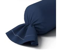 Anne de Solène - Taie de traversin 43x210cm - Vexin - Bleu Marine - Percale de Coton - Iconique Intemporel - Finition Parement de 8 cm & Bourdon Assorti - Repassage Facile - Lavable 60°C