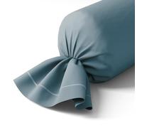 Anne de Solène - Taie de traversin 43x240cm - Vexin - Bleu Orage - Percale de Coton - Iconique Intemporel - Finition Parement de 8 cm & Bourdon Assorti - Repassage Facile - Lavable 60°C