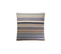Anne de Solène - Taie d'oreiller Outlet 65x65cm - Hécate - Bleu Jaune Marron - Satin de Coton - Rayures Graphiques & Mystèrieuses - Finition Volant Plat - Passepoil - Lavable 60°C