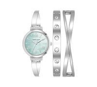 Anne Klein AK/2245 Ensemble de montre bracelet en cristal pour femme, Argenté/bleu clair, AK/2245LBST