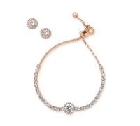 Anne Klein Ensemble bracelet et boucles d'oreilles réglables en cristal transparent doré 8 mm