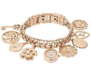 Anne Klein Women's Premium Crystal Accented Charm Bracelet Watch, 10/8096