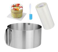 Anneau à gâteau réglable, moule circulaire pour gâteaux et extensible, moule rond 16-30 cm et 1 pcs collier à gâteau transparent 10 m acétate pour pâtisserie pour gâteaux mousse avec 1 racloir à