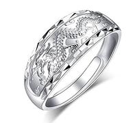 Anneau ajusté d'ouverture de style chinois - Retro Inralid Dragon et Phoenix Classic Women's Charm Ring, Trend Ladies Bijoux pour les filles Cadeau de fête de Noël