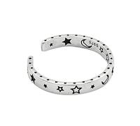 Anneau argenté, ssterling argenter argenté pour les femmes rétro étoiles noires Moon Moon réglable ouverte d'anneau de queue