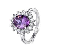 Anneau Bague 50 Wedding Ring For Couple White Gold 9K Au375 7X9mm Forme Ovale Améthyste pour Mère Lesbienne