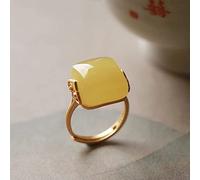 Anneau Bague en Pierre de Jade Jaune Naturel, Bague d’Ouverture Réglable, Vintage, Simple et Élégante pour Femme, Cadeaux Saint Valentin